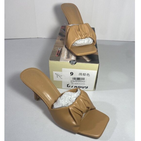 PiePieBuy Womens Square Open Toe Heeled Sandals Slip On Dress Party Shoes Sz. 9 - Picture 1 of 7